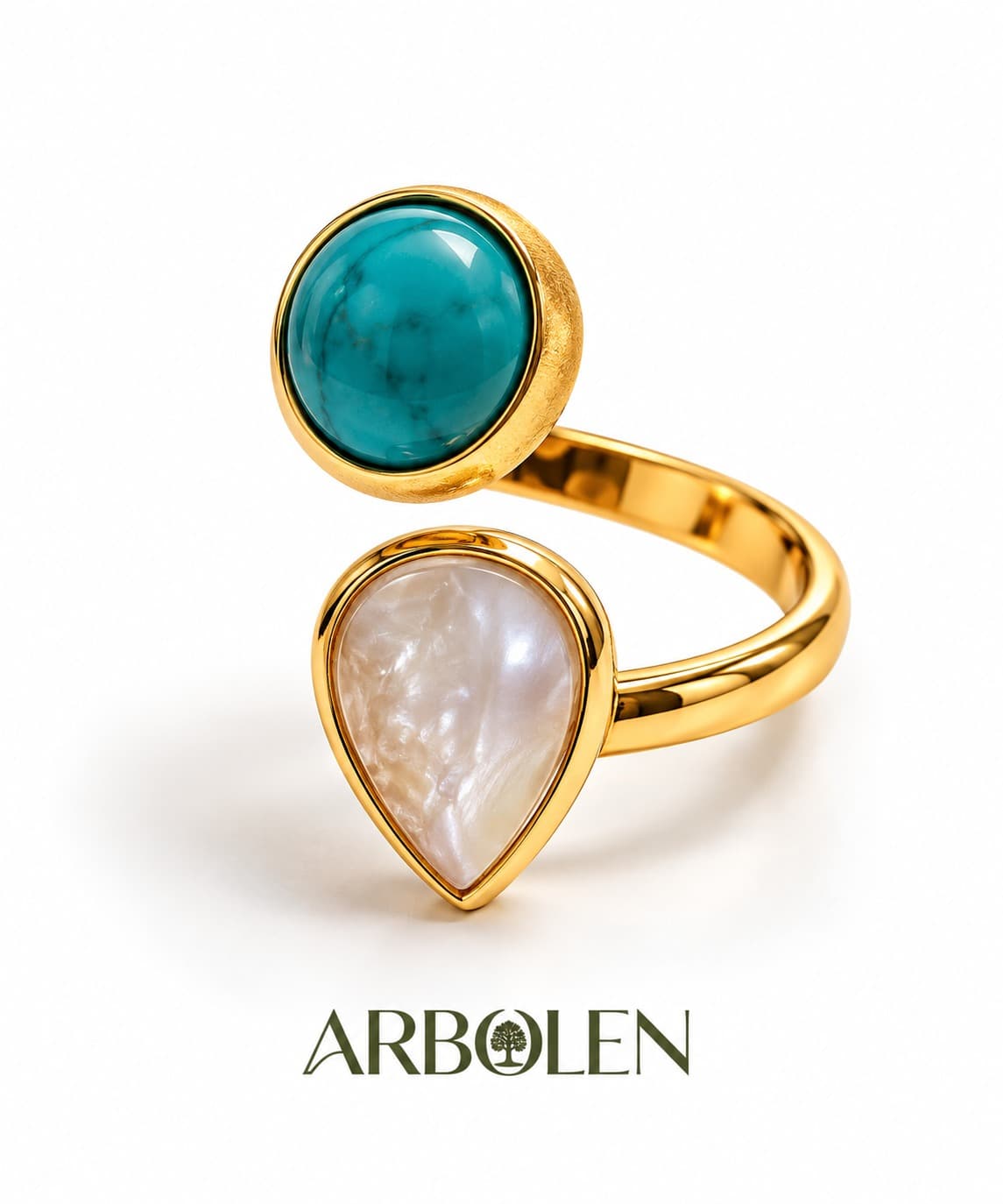 Anillo Dorado con Turquesa y Nácar