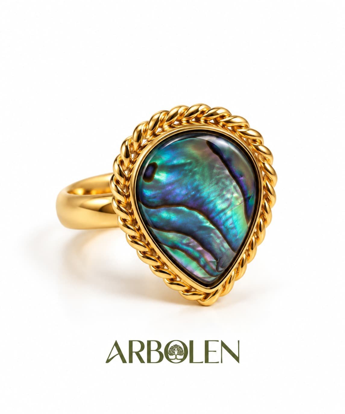 Anillo Dorado con Nácar de Abulón