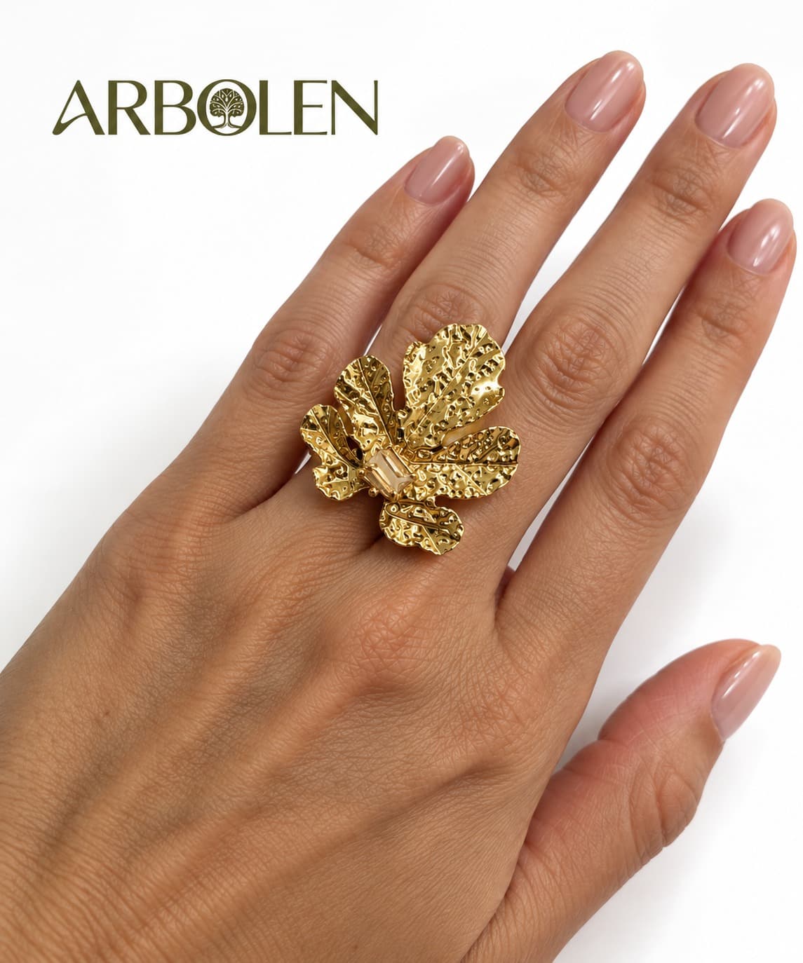 anillo hoja con perla