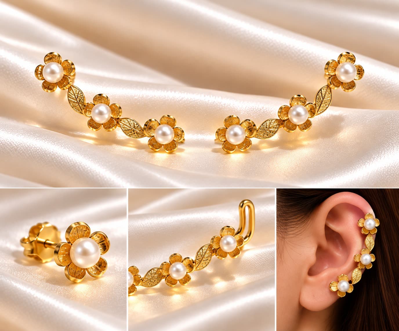ARETE PINZA CON FLOR Y DETALLE DE PERLA