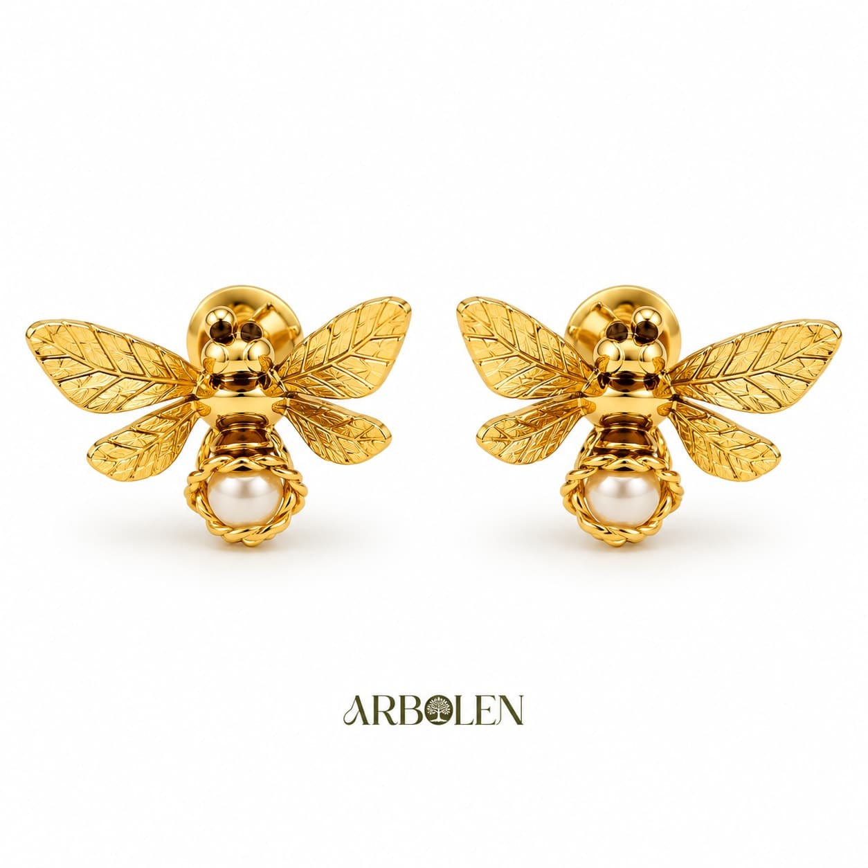 ARETE DE ABEJA CON DETALLE DE PERLA