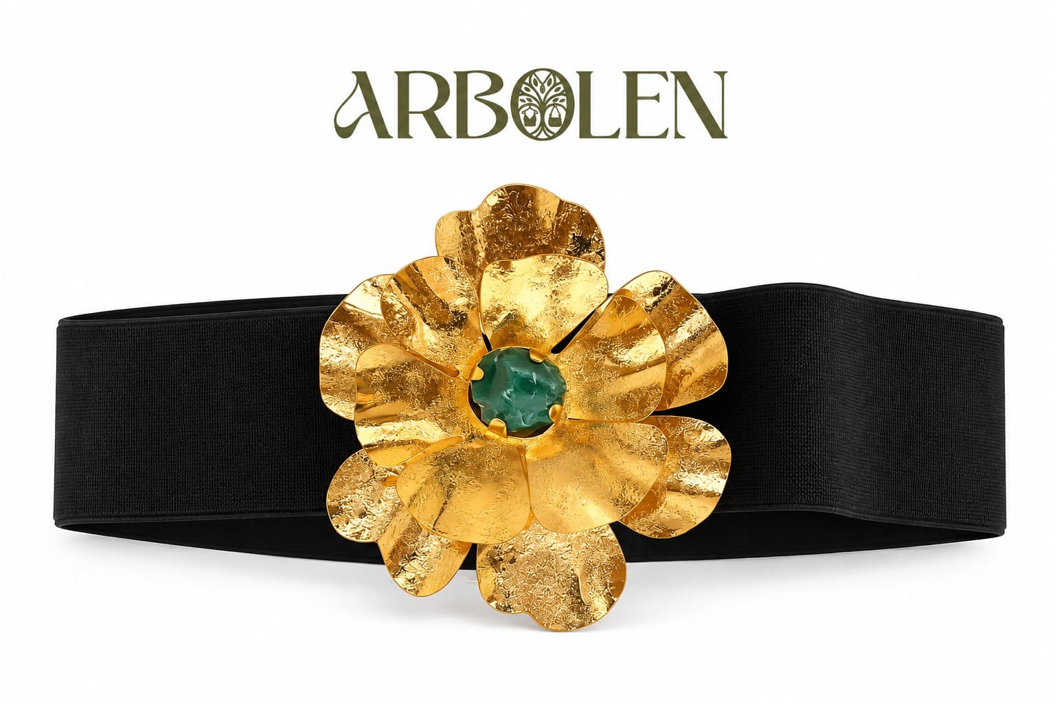 cinturon flor con detalle de esmeralda